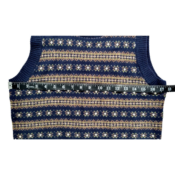 Faherty Womens Small Fair Isle Merino Wool Blend Sweater Vest Pullover Knit Navy - Picture 4 of 8